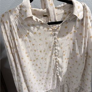 Free People Cream and Yellow Floral Blouse